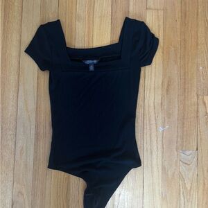 Banana Republic Black Square Neck Short Sleeve Bodysuit Xxs